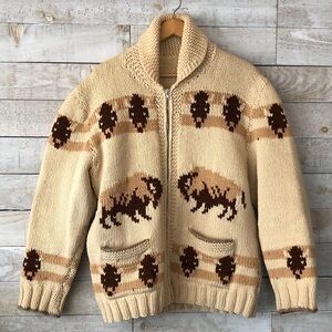 Genuine Wool Buffalo Intarsia Hand Knit Cardigan